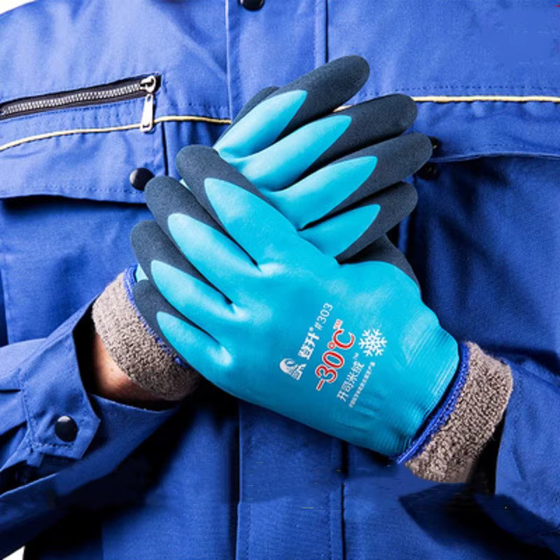 Karocola Kältebeständige Arbeitshandschuhe aus Baumwolle für bis zu -30 Grad, winddicht und unisex, Blau/Schwarz - Bild 3