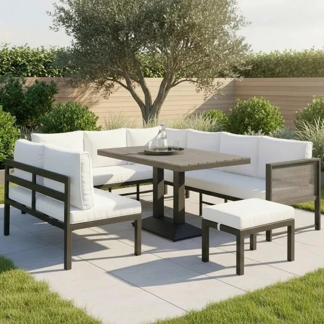 Bessagi Garden Dining Lounge Set Pergolina in Cremeweiß aus Metall und Outdoorstoff - Bild 1