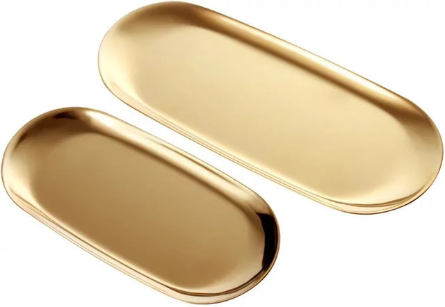 Ovales Edelstahl Tablett von LEENKEA in Gold zur Aufbewahrung von Schmuck, Kosmetik oder Obst, Durchmesser: 23,0 cm - Bild 1