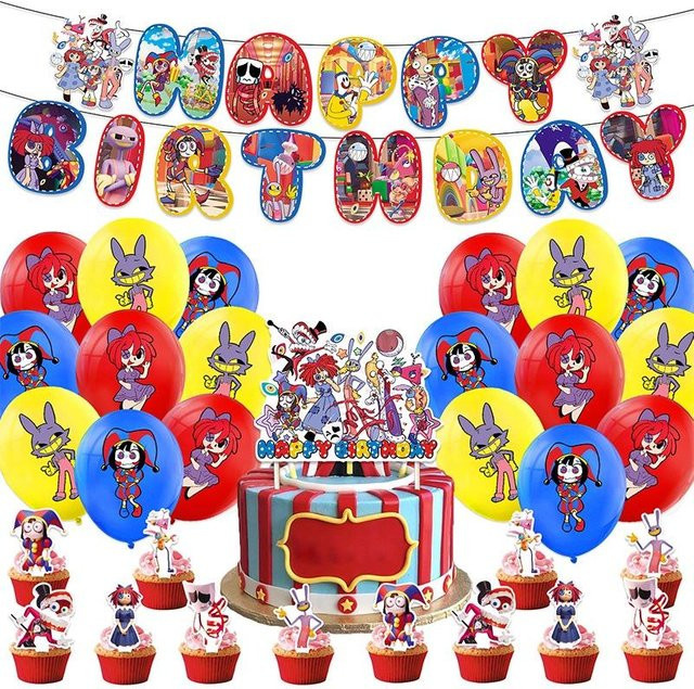 CrimsonClay Digitaler Zirkus Geburtstagsparty Dekoration Set mit Luftballons, Wimpelketten und Requisiten in Mehrfarbig - Bild 1