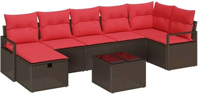 vidaXL Gartenmöbel Set aus Poly-Rattan in Braun und Rot mit Kissen und Stauraum - Bild 1