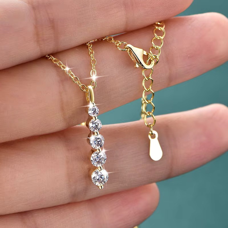 Lnngy Halskette, 14 Karat Gold gefüllt, 5-Stein-Moissanit, Damen - Bild 3