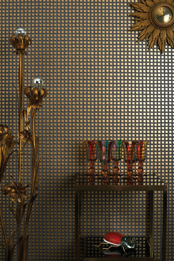 Cole & Son Tapete Mosaic in Schwarz, Gold und Grau mit geometrischem Art Deco Design und abstraktem Muster aus Vlies - Bild 1