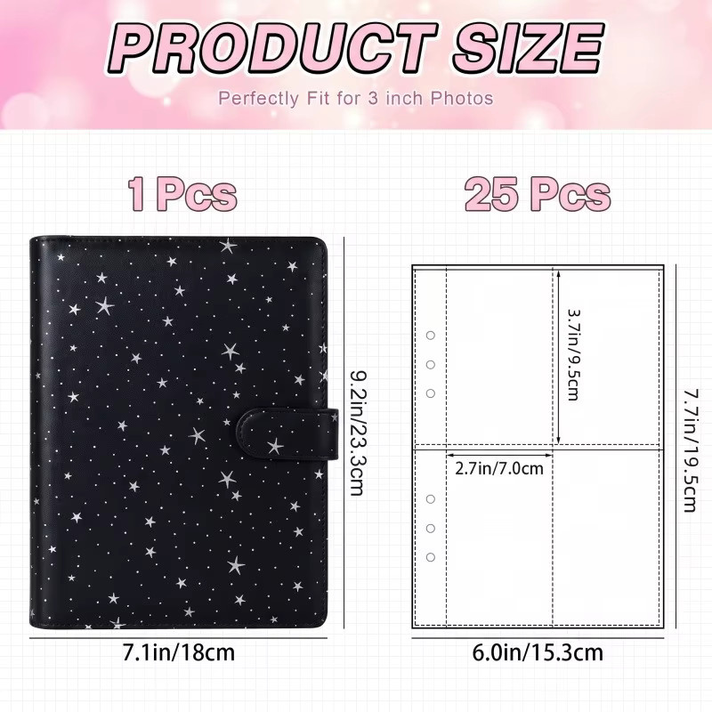 Koreanisches Star Sparkle A5 Fotoalbum mit 4 Fächern für 3-Zoll Fotokarten in Beige - Bild 3