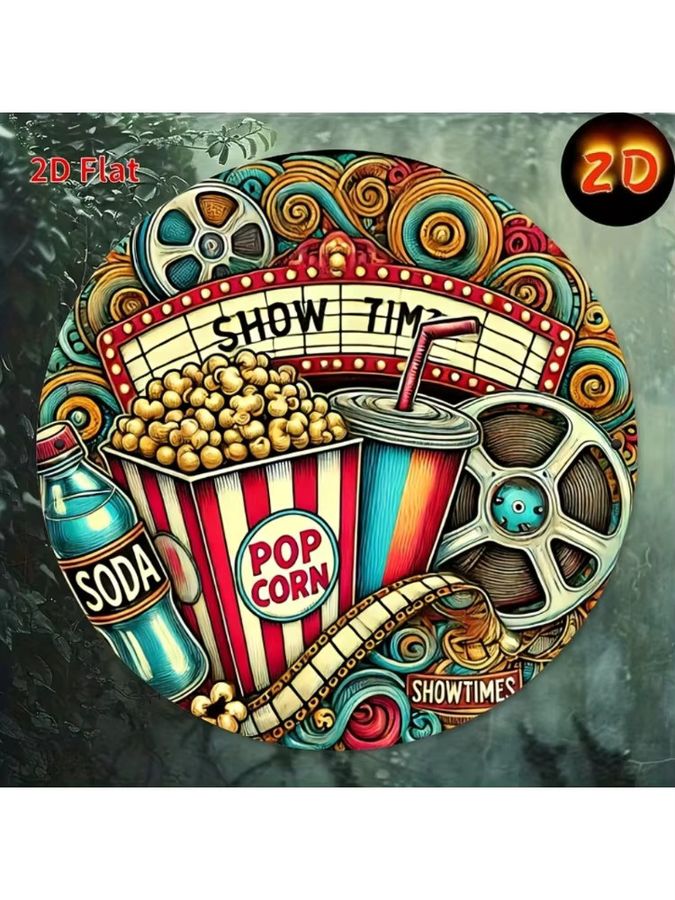 HELLOYOUNG Vintage Metallblechschild Cinema & Popcorn, rundes Retro Wanddekor für Garage, Café und Bar, Durchmesser: 20 cm - Bild 5