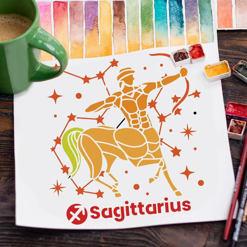 12er Set Sternbild Schablonen mit Tierkreis Symbolen für DIY Handwerk und astrologische Dekoration, Breite: 30 cm, Höhe: 30 cm - Bild 3