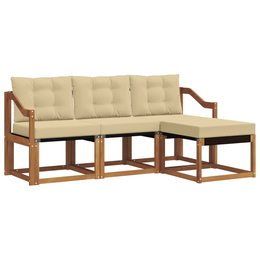 vidaXL Outdoor-Sofagarnitur 4-teilig in L-Form aus Akazienholz mit Textilene und Kissen, Natur und Beige - Bild 2