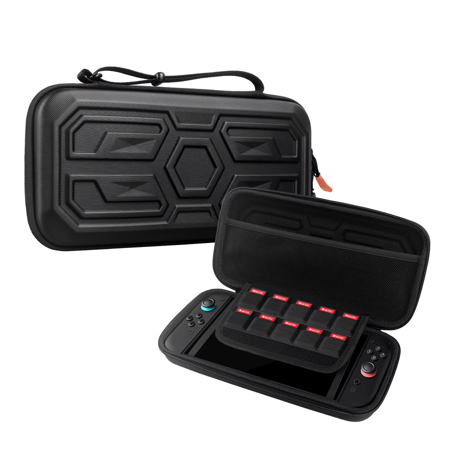 Robuste Nintendo Switch Aufbewahrungstasche für 2 Hosts mit harter Schutzbox und mechanischem Windspiel-Design in Schwarz - Bild 5