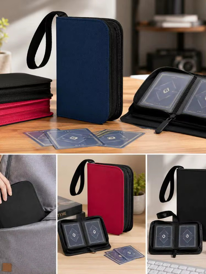 Tragbares Sammelkarten-Album aus Leder mit 40 Fächern für 3x4 Zoll Fotokarten, Kartenordner mit Reißverschluss in Rot oder Blau - Bild 1