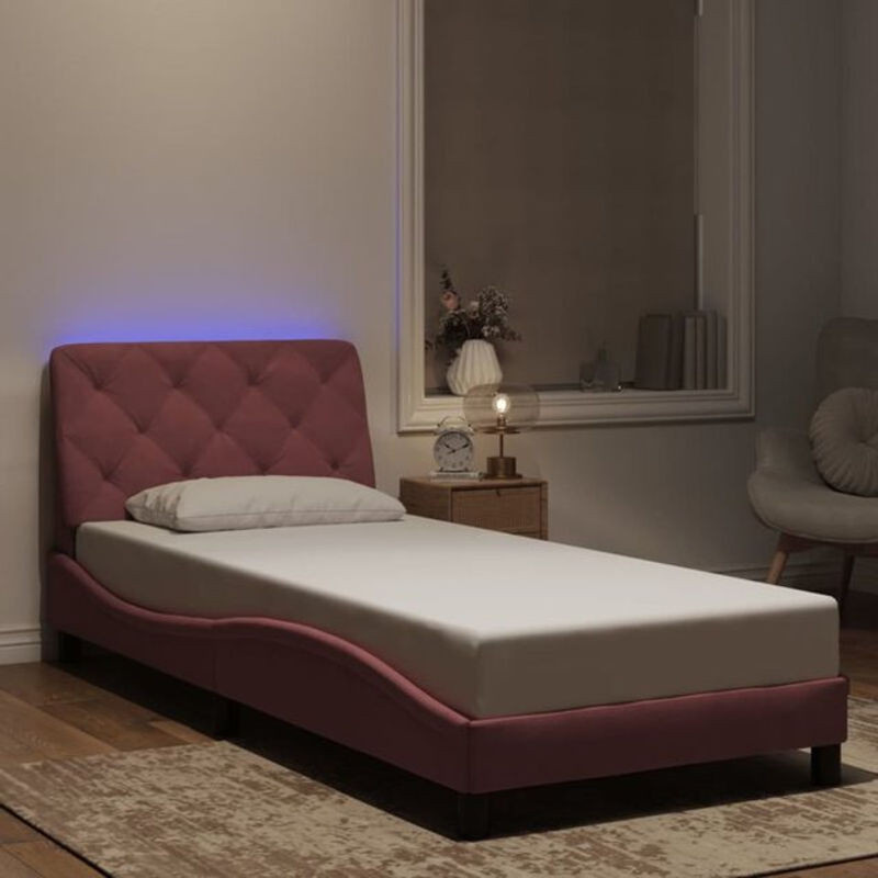 Modernes Polsterbett mit LED aus Samt in Rosa von Vidaxl, B/T/H: 90 x 190 cm - Bild 1