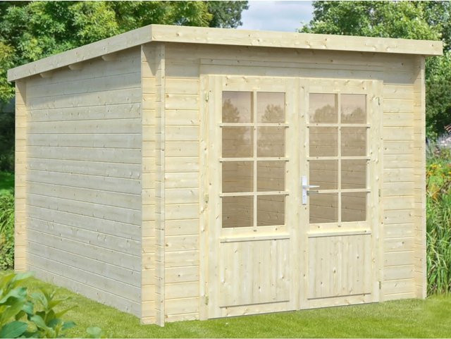 Palmako Ella Blockbohlenhaus aus Fichtenholz in Braun mit Flachdach und modernem Design B/H/T: 264 x 214 x 300 cm - Bild 1