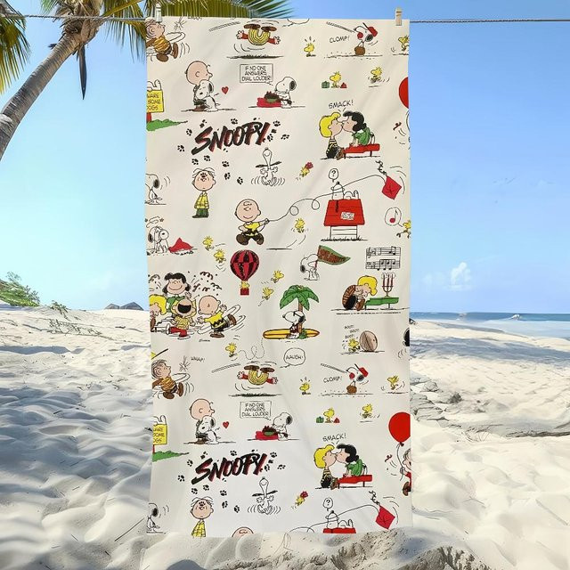 Schnelltrocknendes Microfaser Handtuch mit Snoopy Cartoon-Motiv von Dalangpa, Farbe: Weiß, B: 76 cm, H: 152 cm - Bild 1