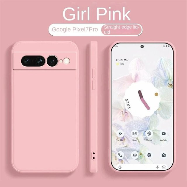 Stoßfeste Flüssigsilikon Schutzhülle für Google Pixel 5 6 7 8 Pro und 9 Serie in Pink - Bild 1