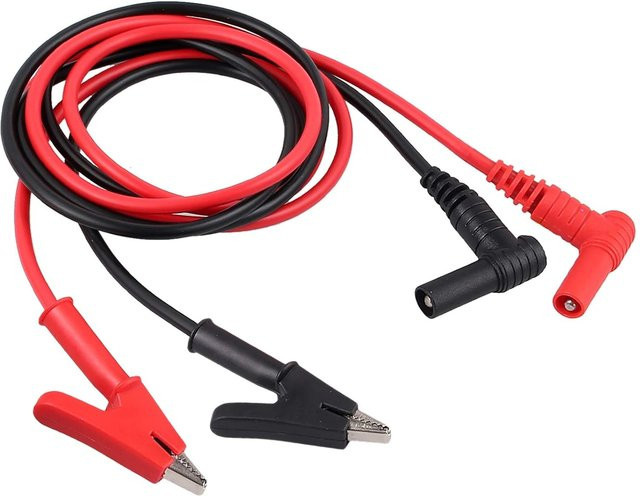 Multimeter-Messleitungen mit rechtwinkligem Bananenstecker und Krokodilklemmen in Rot und Schwarz - Bild 1