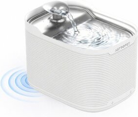 AstroPet Kabelloser Katzenbrunnen mit Bewegungsmelder und Edelstahl Trinkschale, 2,5 l, Silber/Weiß - Bild 1