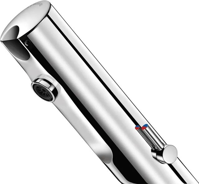 Delabie TEMPOMATIC MIX 4 WT G3/8 Sensor-Waschtischarmatur aus Edelstahl in Chrom und Weiß mit integrierten 6V-Batterien, wassersparend und mit Safety-Stop für das Badezimmer - Bild 1