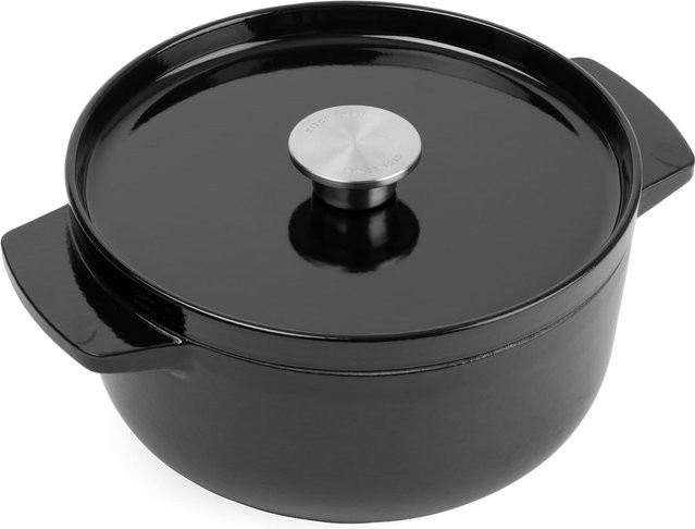 KitchenAid Bräter mit Glasdeckel aus emailliertem Gusseisen, Rund, Schwarz, Durchmesser: 22 cm, Volumen: 3,3 l - Bild 1