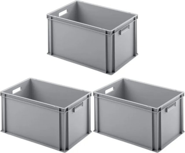 PROREGAL SuperSparSet 3x Eurobehälter mit offenem Griff in Grau, H x B x T: 32 x 40 x 60 cm, 56 Liter Transportboxen - Bild 1