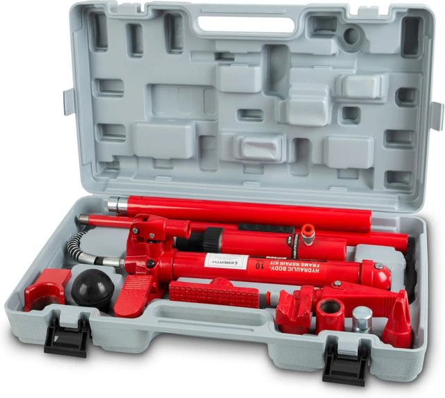 Eberth Karosseriepresse Hydraulisch mit 10T Leistung und Ausbeulsatz in Rot - Bild 1