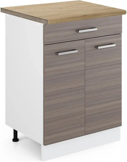 Vicco Küchenunterschrank R-Line in Grau/Weiß mit Schubladen und Türen, Eiche matt, B/T/H: 60 x 60 x 81,6 cm - Bild 1