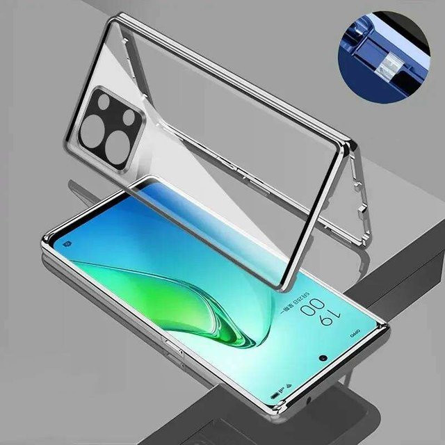 Magnetische Handyhülle für Xiaomi Redmi Note 15 14 13 Pro Pro+ 5G mit Metallrahmen und doppelseitigem gehärtetem Glas in Silber - Bild 1