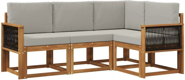vidaXL Outdoor-Sofagarnitur in L-Form aus Massivholz-Akazie und grauem Polyester mit Sitz- und Rückenkissen - Bild 1