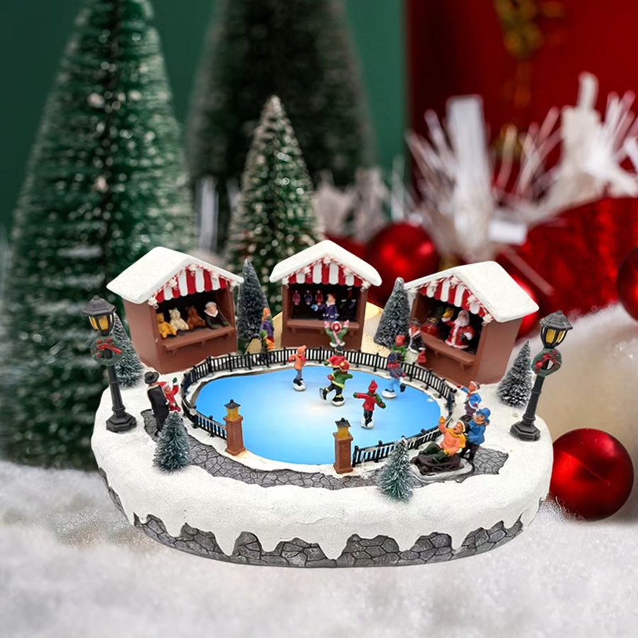 Kesoto Skating Christmas Village Harz mit animierter Eisbahn, Weihnachtsmarktszene, LED-Leuchten und Musik zur Tischdekoration - Bild 2