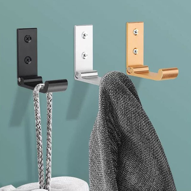 VILOYI 4er Set faltbare Kleiderhaken aus Aluminium in Silber, robuste Wandhalterung für Kleiderschrank und Handtuchhalter - Bild 1