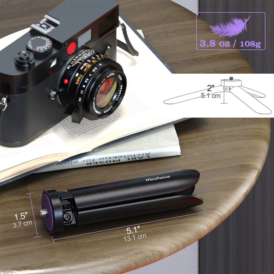 MINIFOCUS Mini Metall Tischstativ in Schwarz mit 1/4 Zoll Schraube für Kamera, GoPro, Insta360 und DJI Gimbal - Bild 3