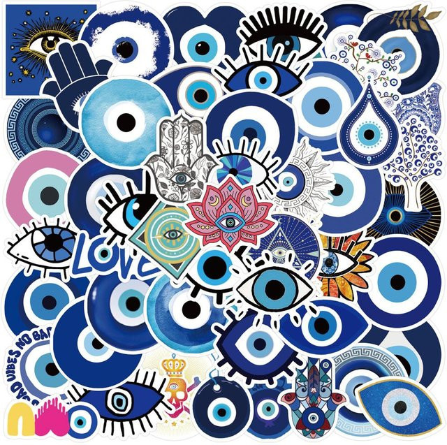 Binchi Outdoor Product Türkisches Böses Auge Graffiti Aufkleber Set in Blau für Skateboard, Laptop und Motorrad - Bild 1
