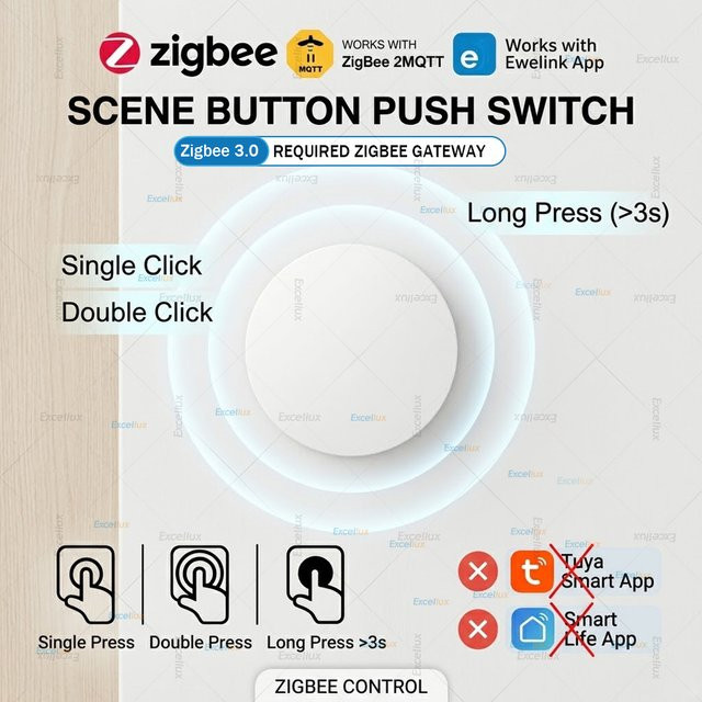 Ewelink Zigbee Smart Push Button Wireless Switch, batteriebetriebener Fernbedienungs-Schalter für Automatisierungsszenarien, Weiß - Bild 1
