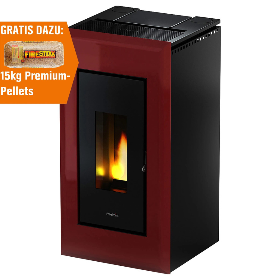 Freepoint Pelletofen Vega Stahl in Bordeaux mit 10,5 kW und Automatik - Bild 2