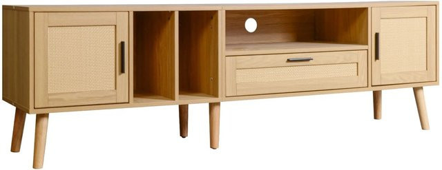 okwish TV Schrank mit Rattan Türen und Schublade in Braun, B/T/H: 180 x 40 x 50 cm - Bild 1