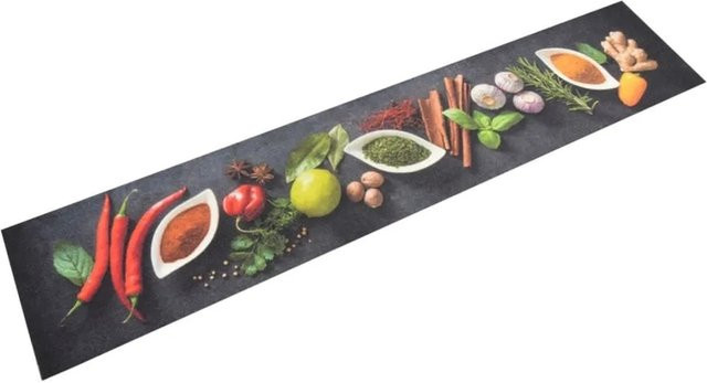 vidaXL Küchenteppich Gewürze aus Samt in Dunkelgrau, B/T: 60 x 300 cm, waschbar und rutschfest - Bild 1
