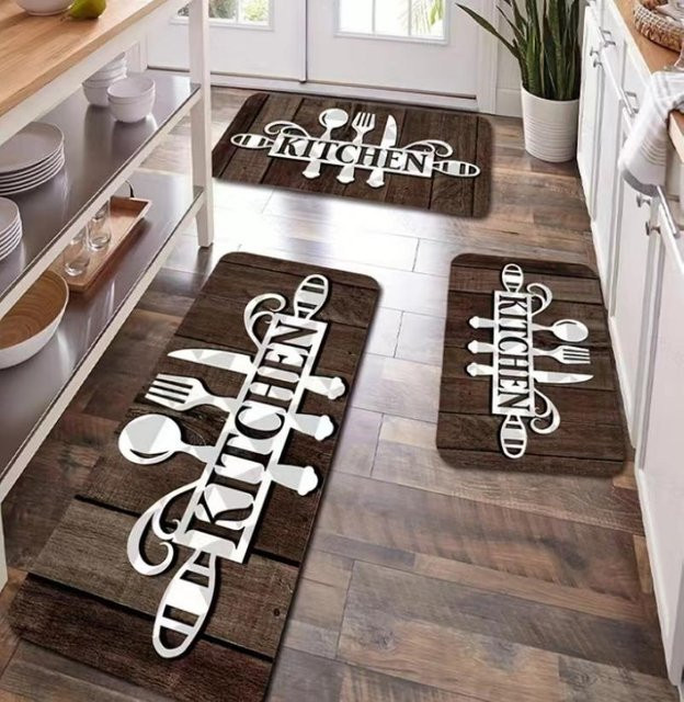 Lodestar Rutschfester Teppich Set mit Besteck-Motiv für Küche und Flur, Mehrfarbig, Polyester, B/T: 40 x 60 cm und 40 x 120 cm - Bild 1