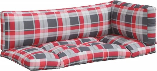 vidaXL Palettenkissen 3-teiliges Set aus Polyester in Rot mit Karomuster, wasserabweisend und UV-beständig - Bild 1