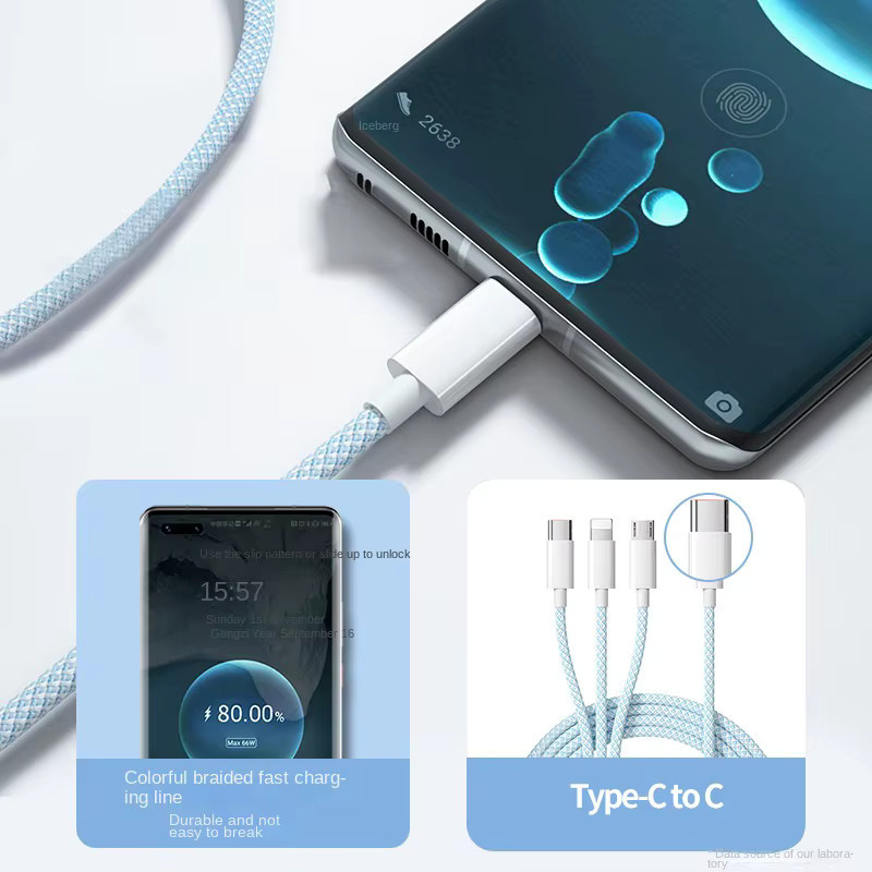 Xiaomi 3 in 1 Schnelllade-USB-Kabel mit 100 W für iPhone, Poco und Micro USB, Typ C, Grau - Bild 4