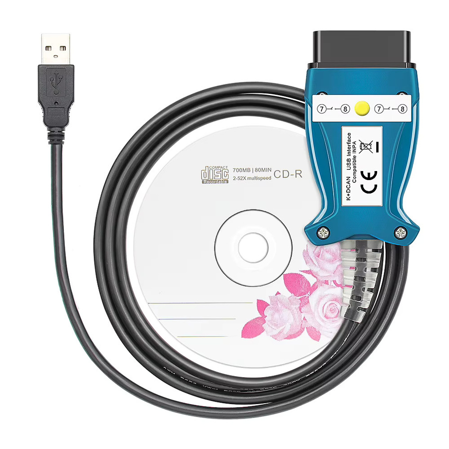 JFIND K+DCAN FTDI FT232RL OBD2 Diagnosekabel mit Druckknopf für BMW 1/3/5/7 Serie und E-Serie, INPA Auto-Diagnosewerkzeug in Weiß und Blau - Bild 4