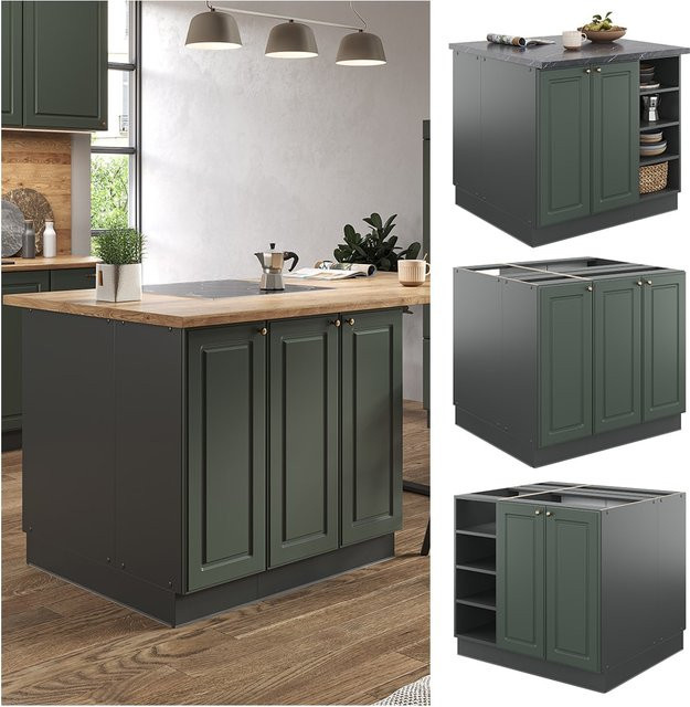 Vicco Kücheninsel Fame-Line Landhausstil in Eiche und Anthrazit mit Gold-Akzenten und Softclose-Scharnieren, Breite: 90 cm - Bild 1