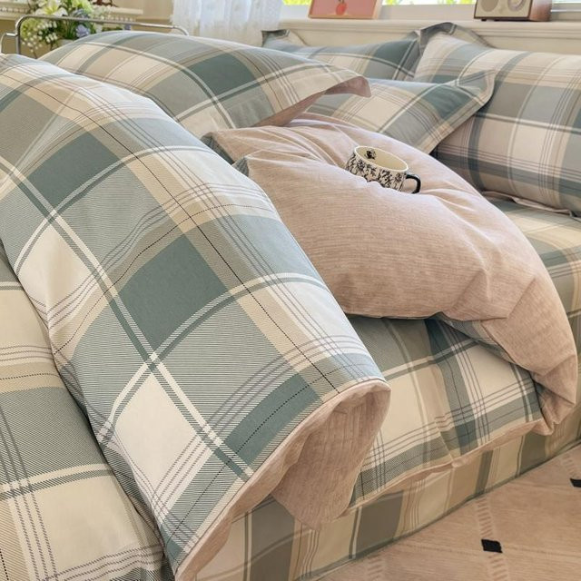 Bin Chi Textiles Bettwäsche-Set mit Karomuster aus 100% Baumwolle, grau, B/H: 135 x 200 cm - Bild 1