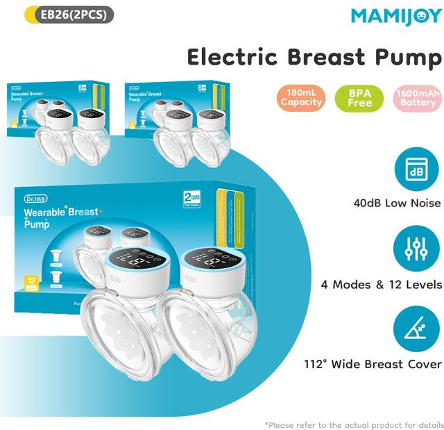 MAMIJOY Doppel-Milchpumpe Set, 2 Stück tragbare elektrische Milchpumpen mit 4 Modi und 12 Stufen, geräuscharm 40 dB, freihändig, Flansch 19/24 mm, Pink/Weiß - Bild 1