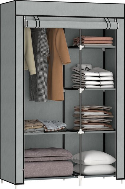 Homcom Kleiderschrank aus Stoff mit 6 Regalböden und 1 Kleiderstange, Grau, B/T/H: 103 x 43 x 162,5 cm - Bild 1