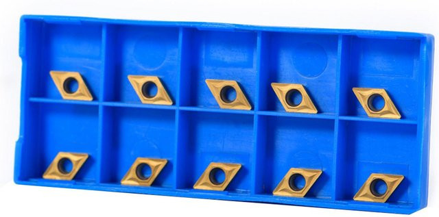 10 Stück CNC Hartmetall-Einsätze Painter Keramik-Drehwerkzeug-Schneidplatten in Gold und Blau mit Aufbewahrungsbox - Bild 1