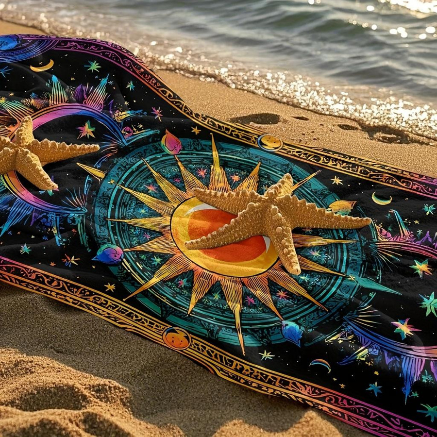 Dalangpa Strandtuch Bohemian Sonne, Mond & Sternenhimmel aus Mikrofaser, multicolor, Breite: 30 cm, Höhe: 60 cm - Bild 5