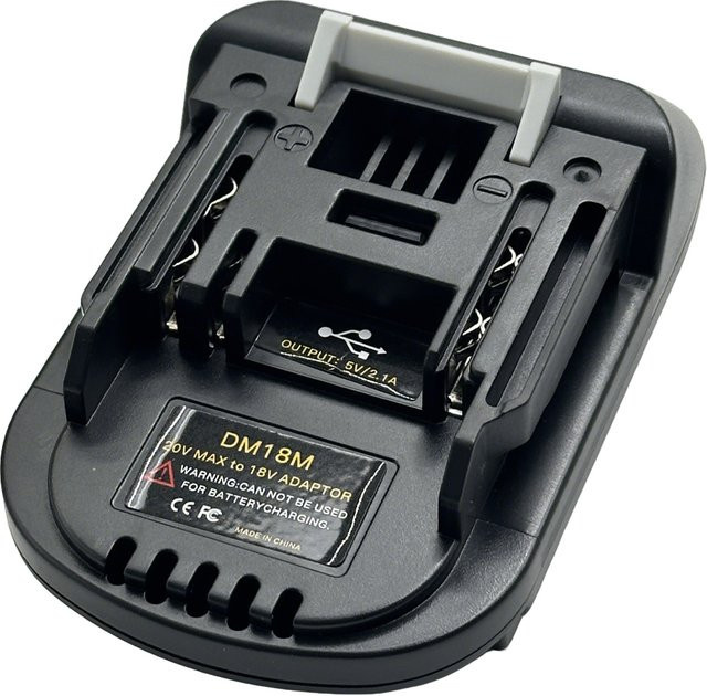 GiFi Power DM18M Konverter-Batterieadapter mit USB-Ladeanschluss für Dewalt 20V und Milwaukee 18V Lithium-Batterien, kompatibel mit Makita-Werkzeugen, Schwarz - Bild 1