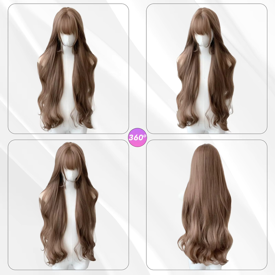 MEISU Perücke, synthetische Faser, lang, gewellt, mit Pony, Unisex - Bild 3