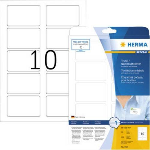Herma Namens- und Textiletiketten Acetatseide Weiß, 200 Stück, B: 80 mm, H: 50 mm, für Laserdrucker und Kopierer - Bild 1