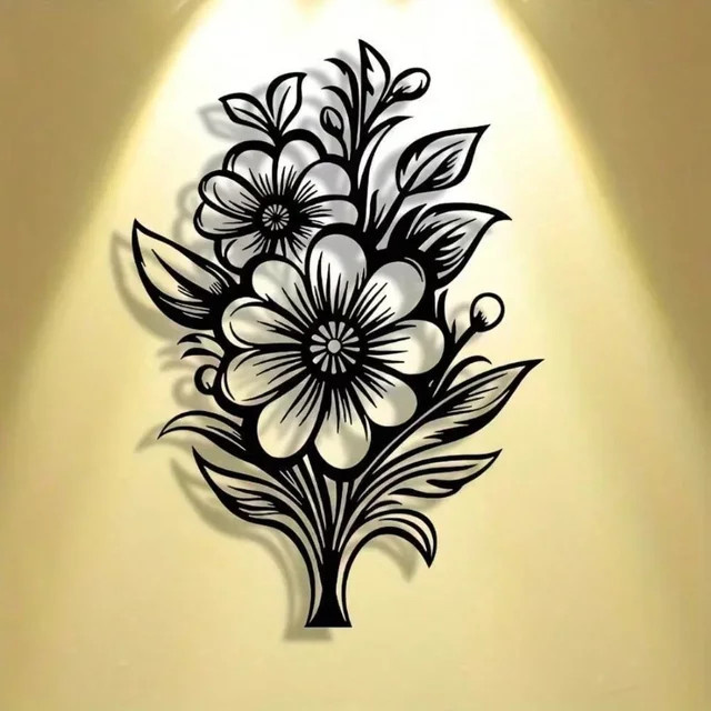 Moderne Blumen-Hängeskulptur aus Metall von CIFBUY in Schwarz als Wandkunst-Dekor für drinnen und draußen - Bild 1