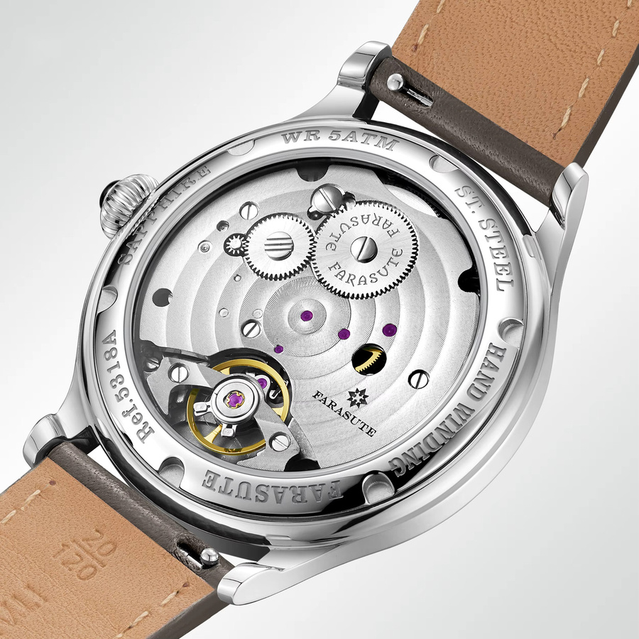 FARASUTE Herren-Pilotenuhr, Handaufzug, Edelstahl, 40 mm, Leder, Silber - Bild 3