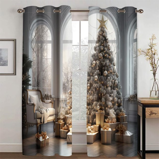 2er-Set Deluxe Weihnachts-Dekorationsvorhänge aus Polyester, mehrfarbig, B/H: 50 x 130 cm - Bild 1